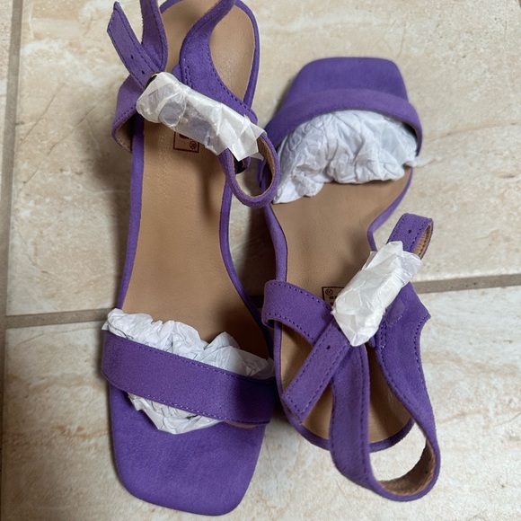 Women's Chunky Heels Square Toe block Sandals Wedding Prom - lilac size 7 - Picture 5 of 6